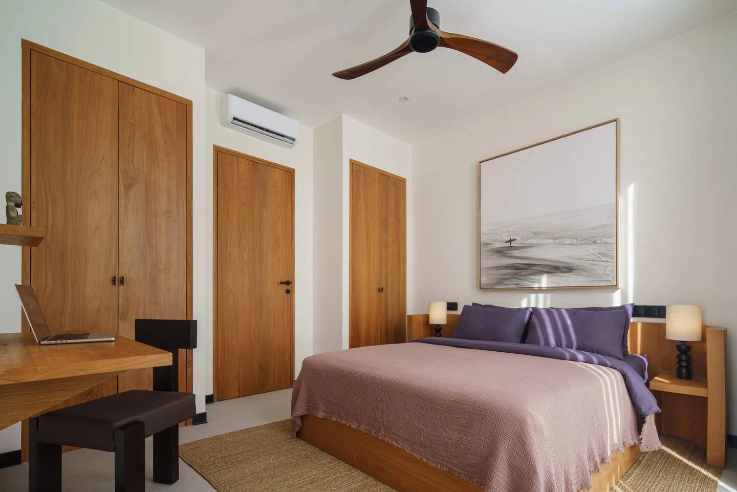 Bedroom 1 with Desk, Ceiling Fan, Air Condition and Storage